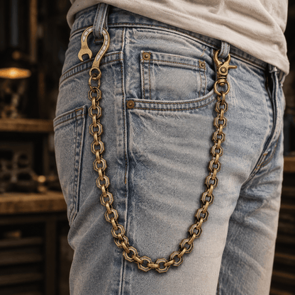 THE MEN THING Biker Fashion HEX FORGE - Antique Bronze 15mm Titanium Steel Skull Heavy Biker Chain for Jeans with Lobster Clasps for Men & Boys - 19 inch