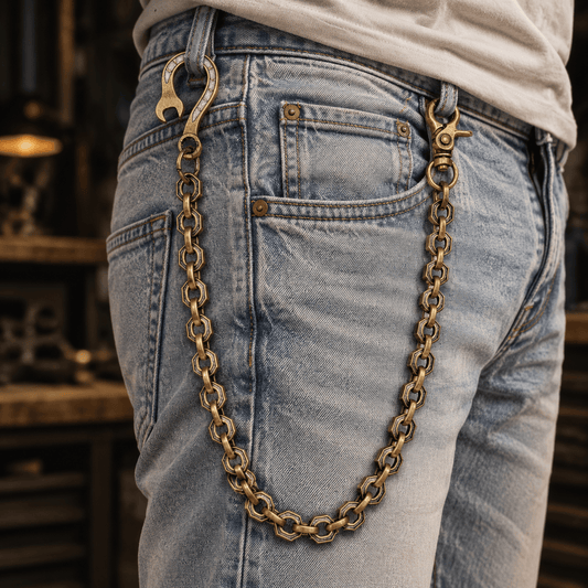 THE MEN THING Biker Fashion HEX FORGE - Antique Bronze 15mm Titanium Steel Skull Heavy Biker Chain for Jeans with Lobster Clasps for Men & Boys - 19 inch