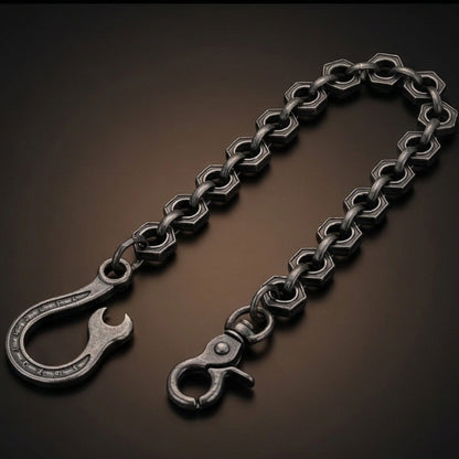 THE MEN THING Biker Fashion HEX FORGE - Antique Gunmetal 15mm Titanium Steel Skull Heavy Biker Chain for Jeans with Lobster Clasps for Men & Boys - 19 inch