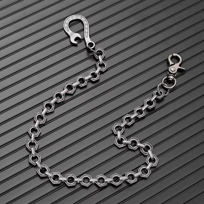 THE MEN THING Biker Fashion HEX FORGE - Antique Gunmetal 15mm Titanium Steel Skull Heavy Biker Chain for Jeans with Lobster Clasps for Men & Boys - 19 inch