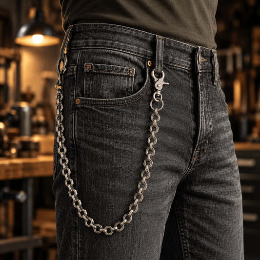 THE MEN THING Biker Fashion HEX FORGE - Antique Gunmetal 15mm Titanium Steel Skull Heavy Biker Chain for Jeans with Lobster Clasps for Men & Boys - 19 inch