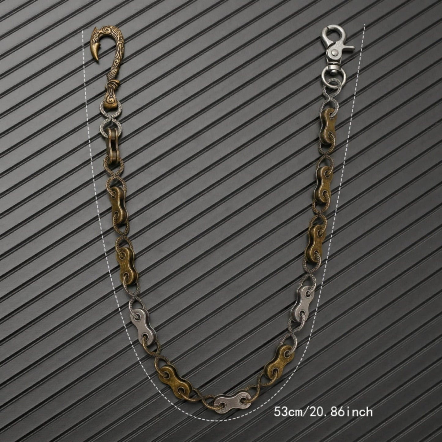 THE MEN THING Biker Fashion MECHLINK - Antique Steel Gold 12mm Titanium Steel Skull Heavy Biker Chain for Jeans with Lobster Clasps for Men & Boys - 20 inch