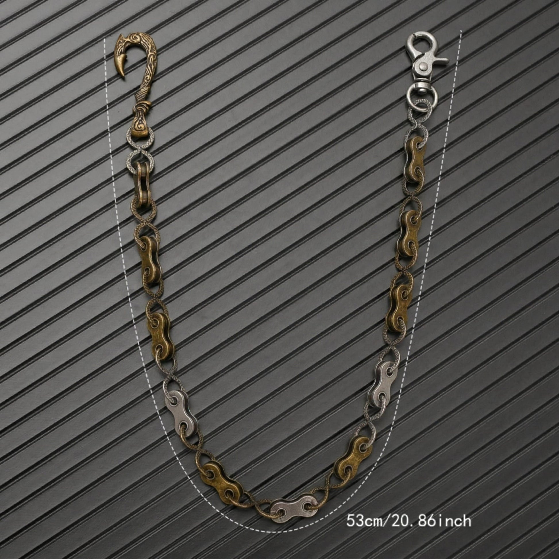 THE MEN THING Biker Fashion MECHLINK - Antique Steel Gold 12mm Titanium Steel Skull Heavy Biker Chain for Jeans with Lobster Clasps for Men & Boys - 20 inch