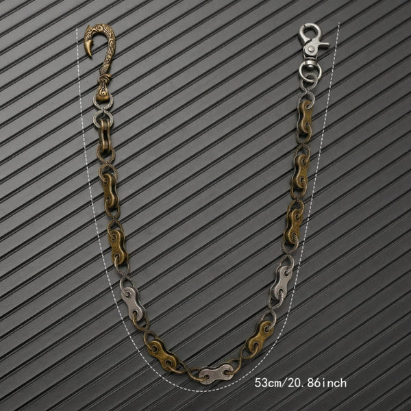 MECHLINK - Antique Steel Gold 12mm Titanium Steel Skull Heavy Biker Chain for Jeans with Lobster Clasps for Men & Boys - 20 inch