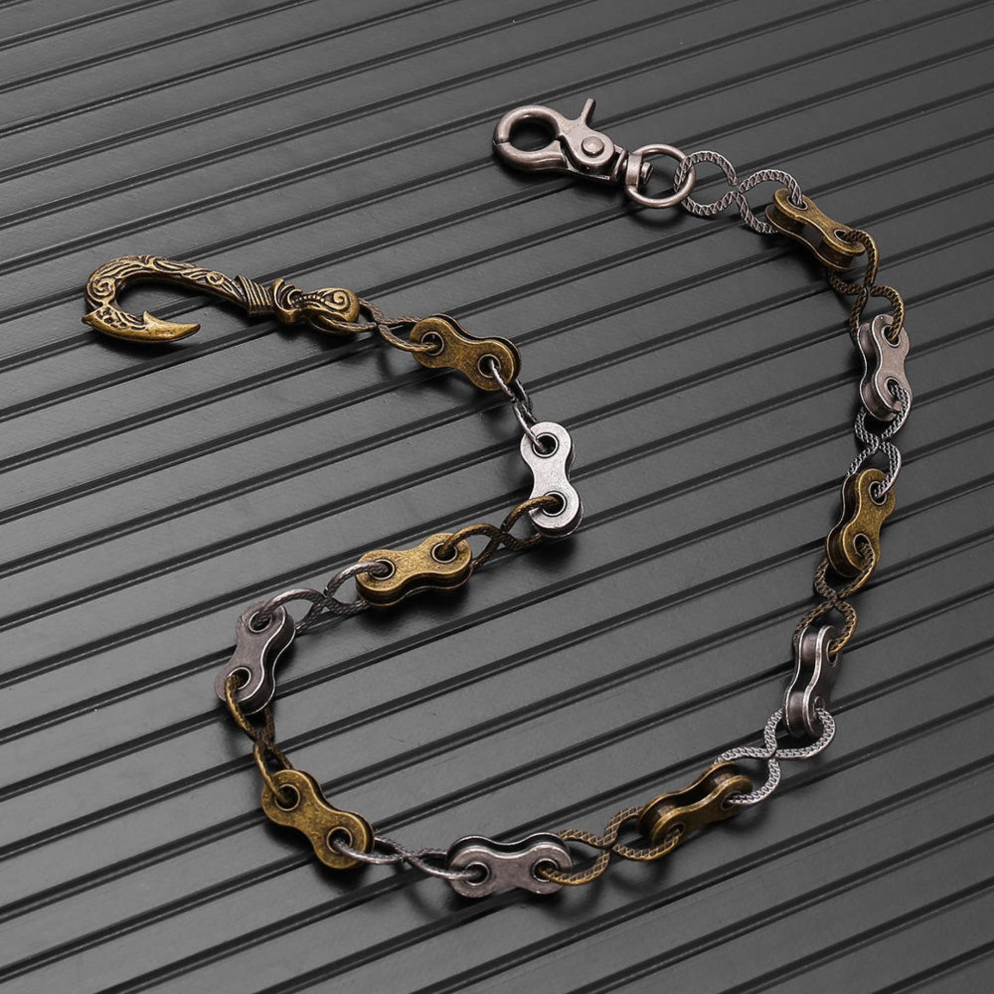 THE MEN THING Biker Fashion MECHLINK - Antique Steel Gold 12mm Titanium Steel Skull Heavy Biker Chain for Jeans with Lobster Clasps for Men & Boys - 20 inch