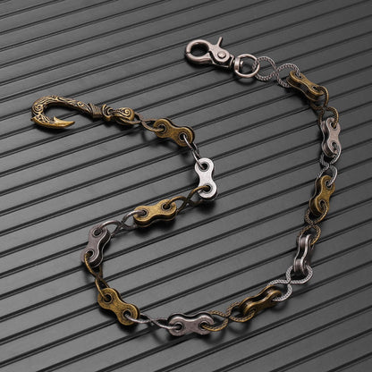 THE MEN THING Biker Fashion MECHLINK - Antique Steel Gold 12mm Titanium Steel Skull Heavy Biker Chain for Jeans with Lobster Clasps for Men & Boys - 20 inch