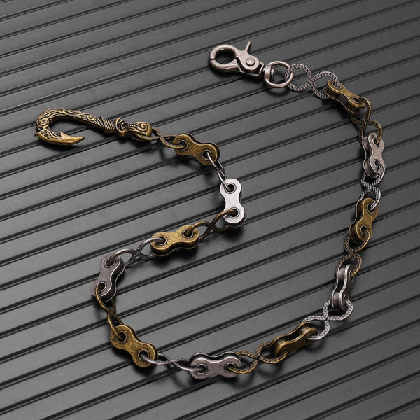 MECHLINK - Antique Steel Gold 12mm Titanium Steel Skull Heavy Biker Chain for Jeans with Lobster Clasps for Men & Boys - 20 inch
