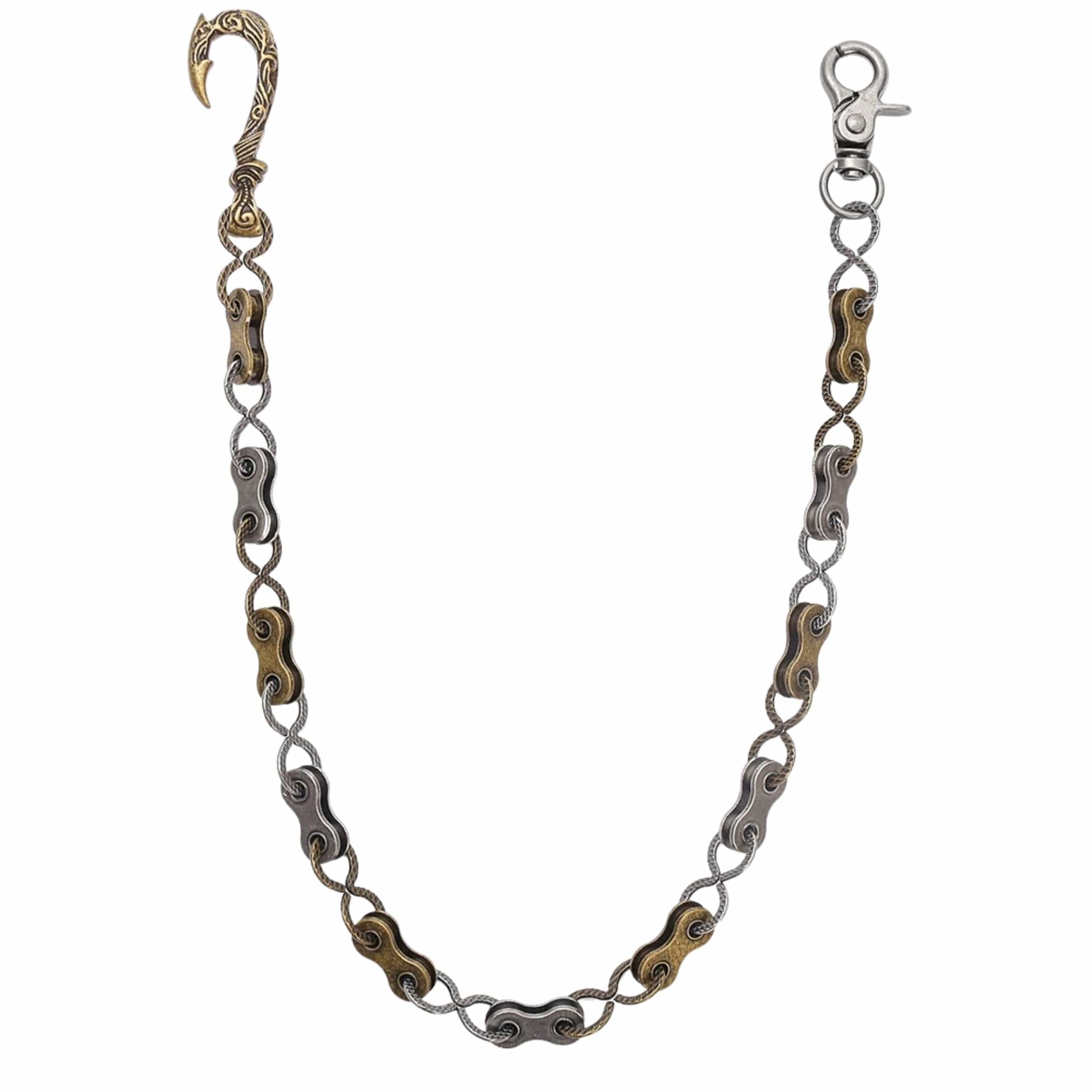 THE MEN THING Biker Fashion MECHLINK - Antique Steel Gold 12mm Titanium Steel Skull Heavy Biker Chain for Jeans with Lobster Clasps for Men & Boys - 20 inch