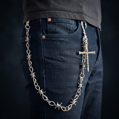 THE MEN THING Biker Fashion NAILCROSS - Antique Steel 12mm Titanium Steel Heavy Biker Chain for Jeans with Lobster Clasps for Men & Boys - 20 inch