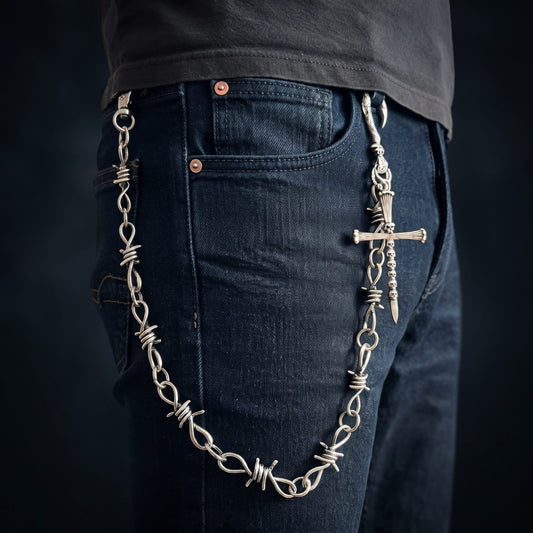 THE MEN THING Biker Fashion NAILCROSS - Antique Steel 12mm Titanium Steel Heavy Biker Chain for Jeans with Lobster Clasps for Men & Boys - 20 inch