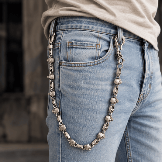THE MEN THING Biker Fashion NEX SKULL - Antique Steel 23mm Titanium Steel Skull Heavy Biker Chain for Jeans with Lobster Clasps for Men & Boys - 20 inch
