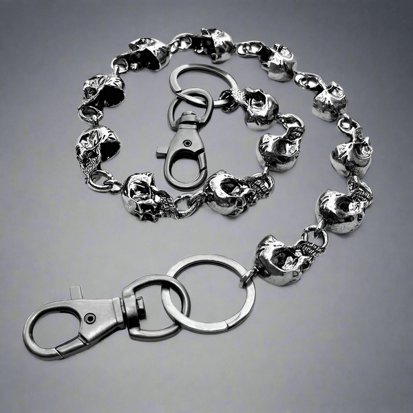 ओसीपुट चेन सिल्वर - पुरुषों और लड़कों के लिए लॉबस्टर क्लैस्प्स के साथ मिश्र धातु खोपड़ी भारी बाइकर जींस चेन - 24 इंच