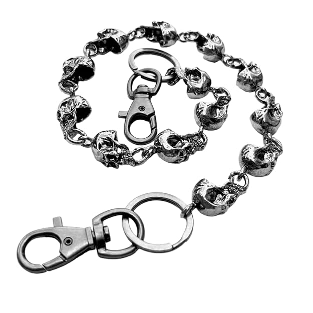 THE MEN THING Biker Fashion OCCIPUT CHAIN SILVER - Alloy Skull Heavy Biker Jeans Chain with Lobster Clasps for Men & Boys - 24 inch