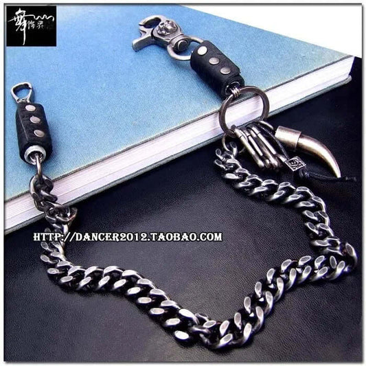 THE MEN THING Biker Fashion OX HORN BULLET CHAIN  - Pure Titanium Steel Wallet Bullet Biker Jeans Chain with Lobster Clasps for Men & Boys -21 inch