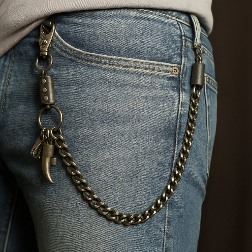 THE MEN THING Biker Fashion OX HORN BULLET CHAIN - Pure Titanium Steel Wallet Bullet Biker Jeans Chain with Lobster Clasps for Men & Boys -21 inch