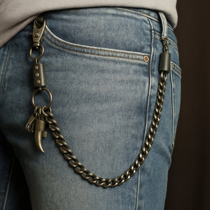 THE MEN THING Biker Fashion OX HORN BULLET CHAIN - Pure Titanium Steel Wallet Bullet Biker Jeans Chain with Lobster Clasps for Men & Boys -21 inch