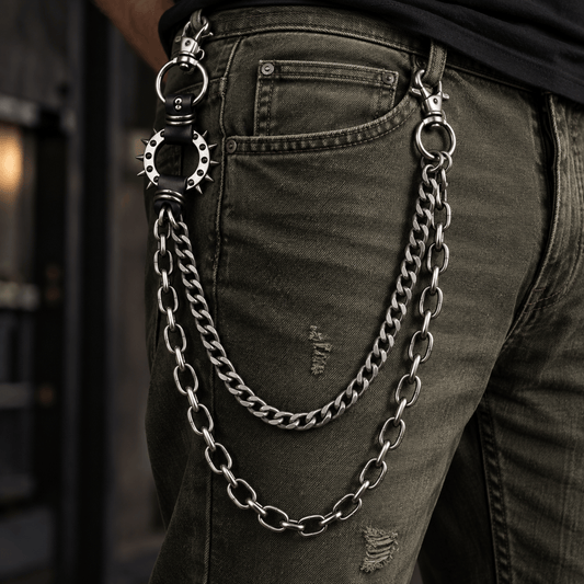 THE MEN THING Biker Fashion SHADOW LINK CHAIN BLACK - Alloy Wallet Biker Chain for Jeans with Lobster Clasps for Men & Boys - "22.5"inch