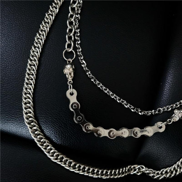 స్కల్ బైక్ లింక్ చైన్ - 3pcs అల్లాయ్ మల్టీ-లేయర్ వాలెట్ బైకర్ జీన్స్ చైన్ విత్ మెన్ & బాయ్స్ కోసం లాబ్‌స్టర్ క్లాస్ప్స్ - 