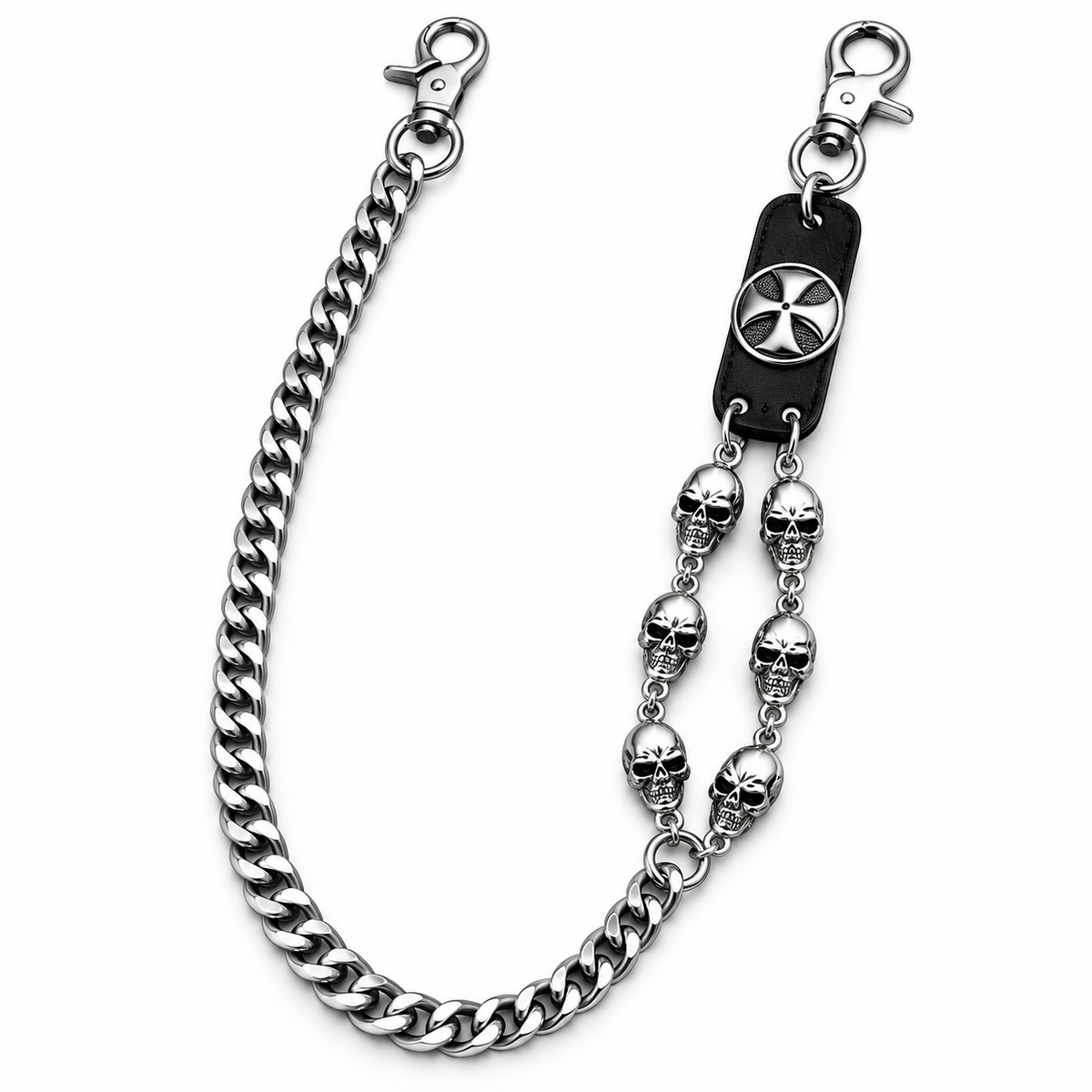THE MEN THING Biker Fashion SKULL CROSS WAIST CHAIN - Alloy Long Wallet Biker Chain For Jeans  with Lobster Clasps for Men & Boys - "28"inch