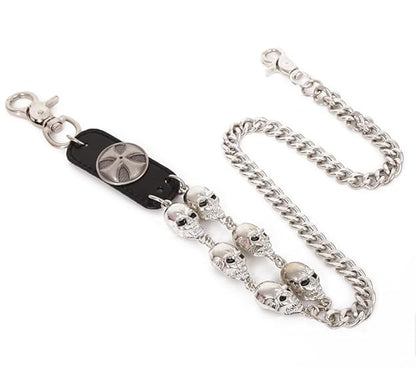 THE MEN THING Biker Fashion SKULL CROSS WAIST CHAIN - Alloy Long Wallet Biker Jeans Chain with Lobster Clasps for Men & Boys - "28"inch