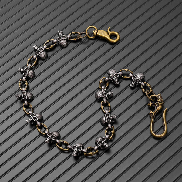 SKULL FORGE - Antique Steel Gold 14mm Titanium Steel Skull Heavy Biker Chain for Jeans with Lobster Clasps for Men & Boys - 20 inch