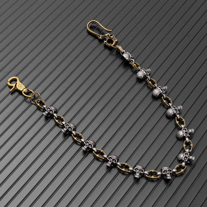 THE MEN THING Biker Fashion SKULL FORGE - Antique Steel Gold 14mm Titanium Steel Skull Heavy Biker Chain for Jeans with Lobster Clasps for Men & Boys - 20 inch