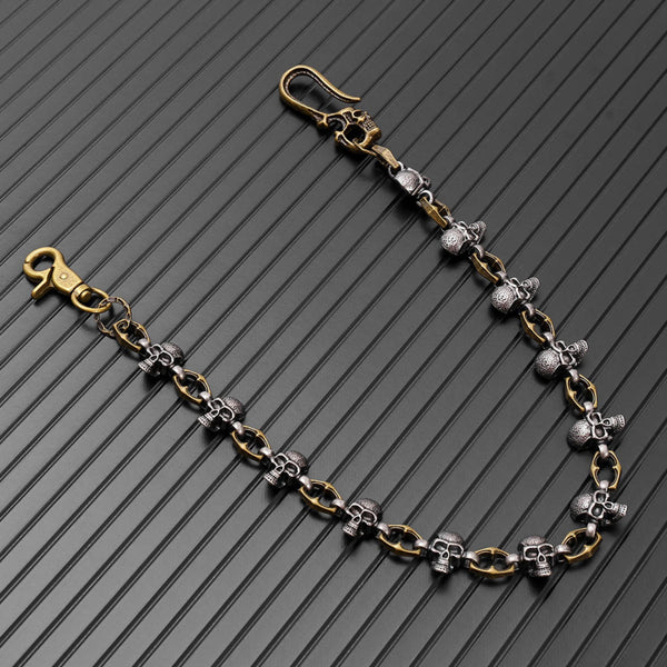 SKULL FORGE - Antique Steel Gold 14mm Titanium Steel Skull Heavy Biker Chain for Jeans with Lobster Clasps for Men & Boys - 20 inch