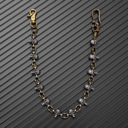 THE MEN THING Biker Fashion SKULL FORGE - Antique Steel Gold 14mm Titanium Steel Skull Heavy Biker Chain for Jeans with Lobster Clasps for Men & Boys - 20 inch