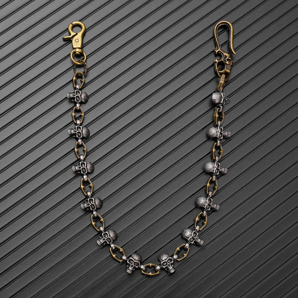 SKULL FORGE - Antique Steel Gold 14mm Titanium Steel Skull Heavy Biker Chain for Jeans with Lobster Clasps for Men & Boys - 20 inch