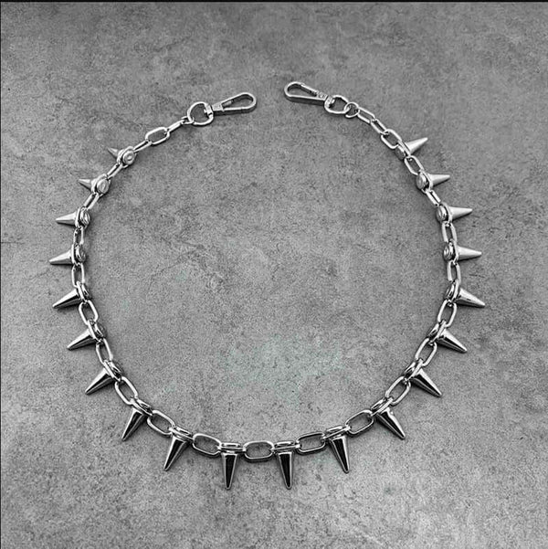 स्पाइक चेन सिल्वर - पुरुषों और लड़कों के लिए लॉबस्टर क्लैस्प्स के साथ मिश्र धातु लंबी वॉलेट बाइकर जींस चेन - 