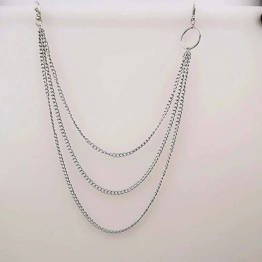 THE MEN THING Biker Fashion TRIADIC LINK CHAIN SILVER - 3pcs Alloy Multi-Layer Heavy Punk Biker Jeans Chain with Lobster Clasps for Men & Boys - 39 inch