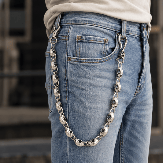 THE MEN THING Biker Fashion VANTOR SKULL - Antique Steel 14mm Titanium Steel Skull Heavy Biker Chain for Jeans with Lobster Clasps for Men & Boys - 22 inch
