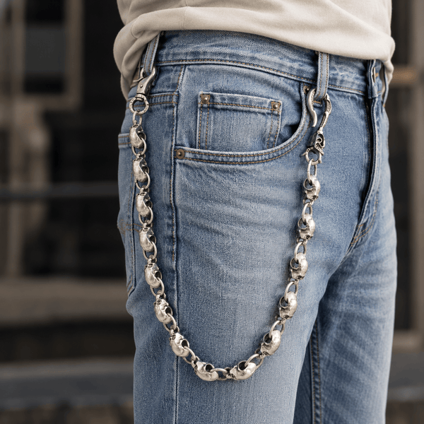 VANTOR SKULL - Antique Steel 14mm Titanium Steel Skull Heavy Biker Chain for Jeans with Lobster Clasps for Men & Boys - 22 inch