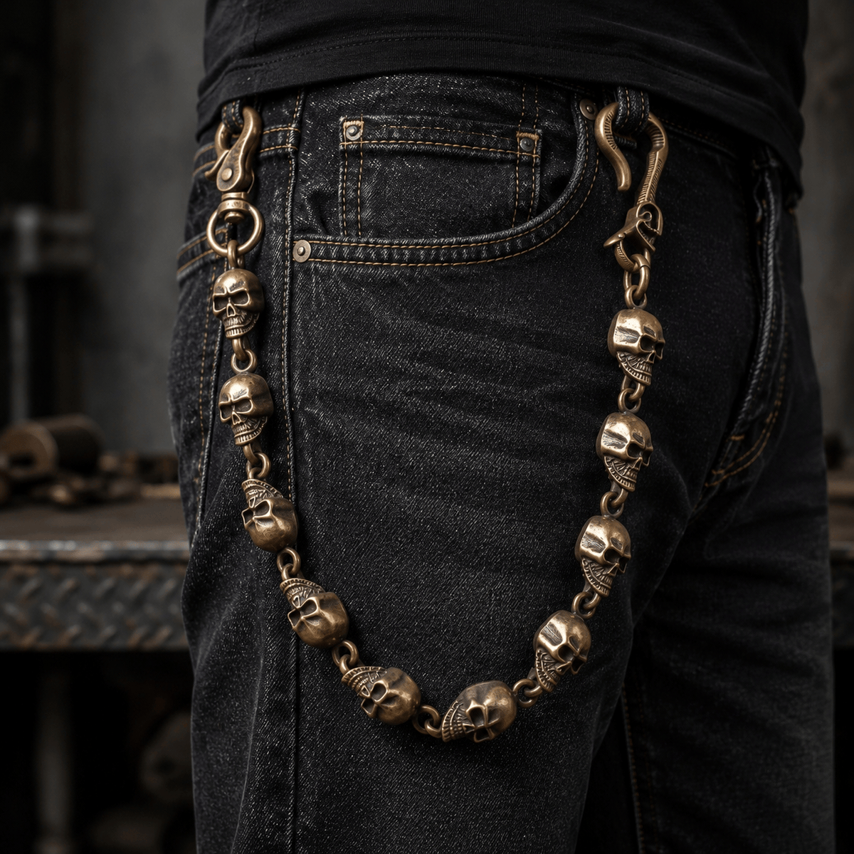 THE MEN THING Biker Fashion VOID SKULL - Antique Bronze 14mm Titanium Steel Heavy Biker Chain for Jeans with Lobster Clasps for Men & Boys - 19 inch