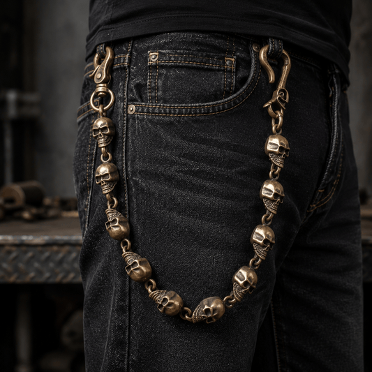 THE MEN THING Biker Fashion VOID SKULL - Antique Bronze 14mm Titanium Steel Heavy Biker Chain for Jeans with Lobster Clasps for Men & Boys - 19 inch
