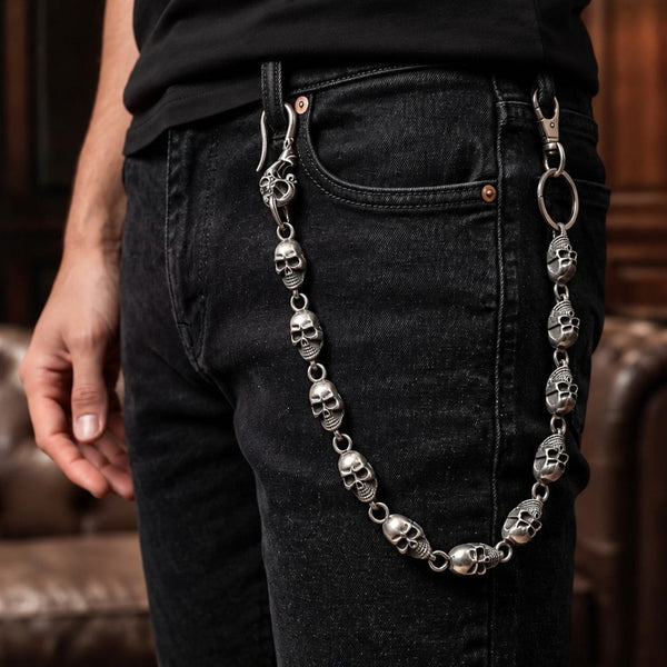 VOID SKULL - Antique Gunmetal 14mm Titanium Steel Heavy Biker Chain for Jeans with Lobster Clasps for Men & Boys - 19 inch