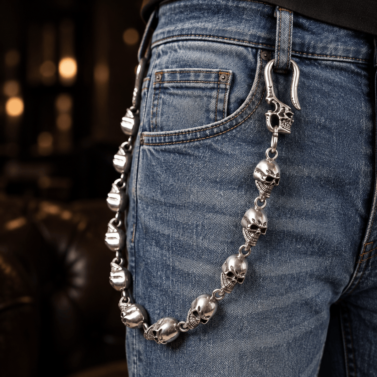 THE MEN THING Biker Fashion VOID SKULL - Antique Steel 15mm Titanium Steel Skull Heavy Biker Chain for Jeans with Lobster Clasps for Men & Boys - 18 inch