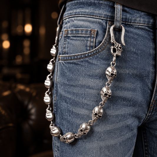 THE MEN THING Biker Fashion VOID SKULL - Antique Steel 15mm Titanium Steel Skull Heavy Biker Chain for Jeans with Lobster Clasps for Men & Boys - 18 inch