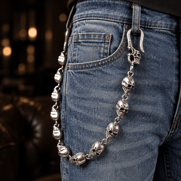 VOID SKULL - Antique Steel 15mm Titanium Steel Skull Heavy Biker Chain for Jeans with Lobster Clasps for Men & Boys - 18 inch