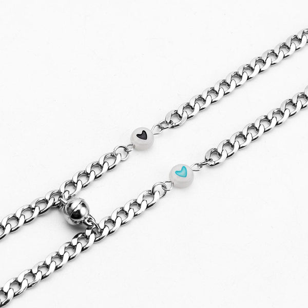 MINIMAL HEART Pure Stainless Steel Chain Bracelet with Lobster Clasp for Men & Women (8 Inch, Multi-Color)