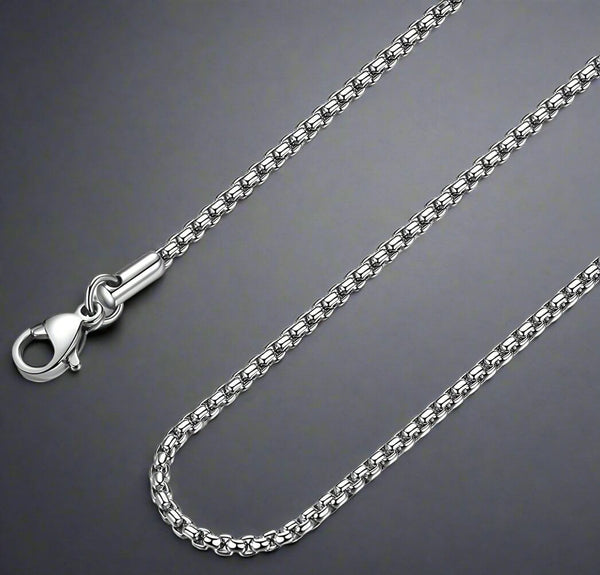 26 Inch Chain - ROUNDED BOX - 3mm Chain Stainless Steel