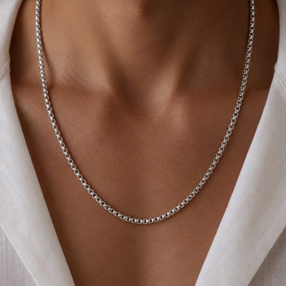THE MEN THING Chain 26 Inch Chain - ROUNDED BOX - 3mm Chain Stainless Steel