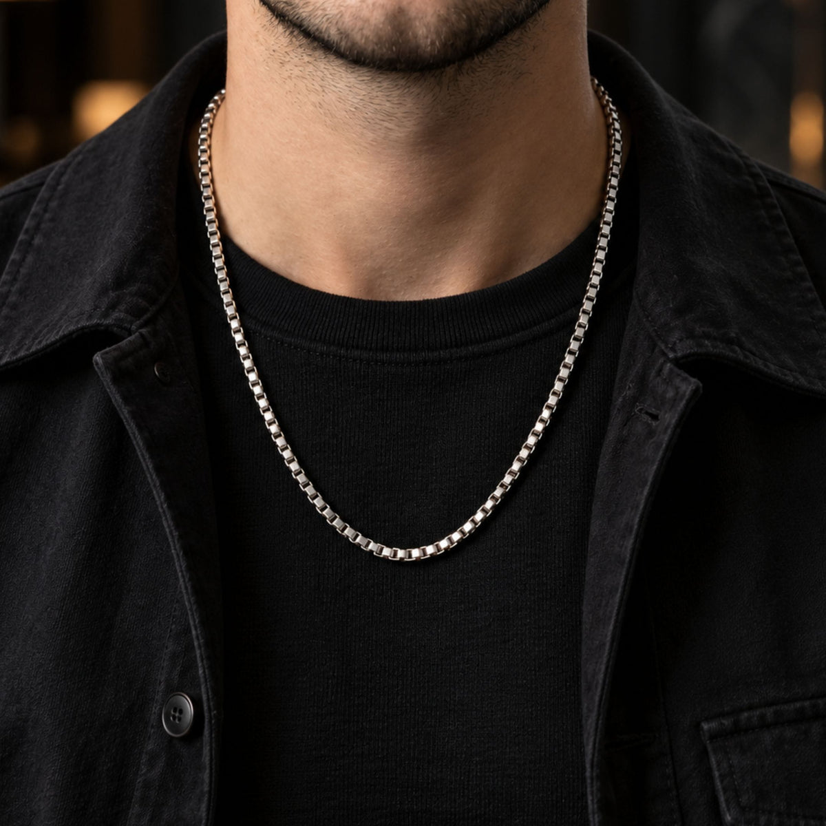 THE MEN THING Chain APEX SQUARE LINK - Pure Titanium Steel 23inch Chain for Men & Boys