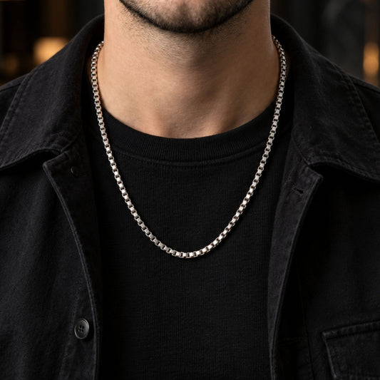 THE MEN THING Chain APEX SQUARE LINK - Pure Titanium Steel 23inch Chain for Men & Boys