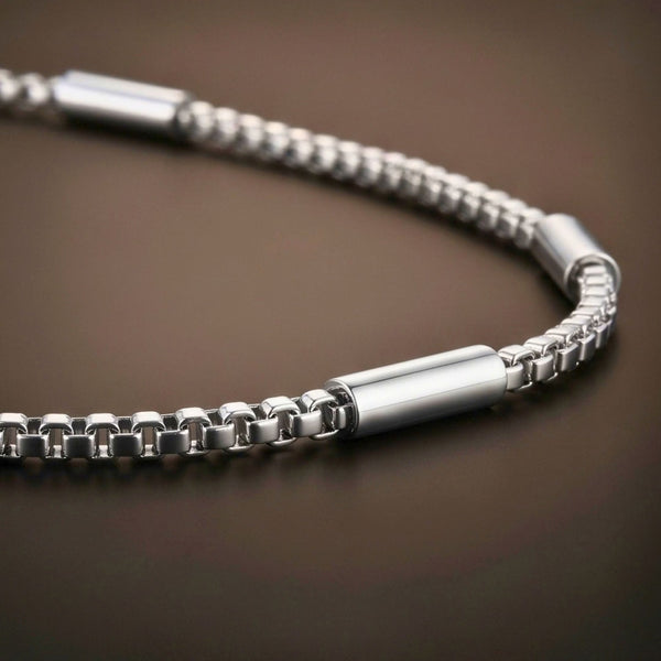 BARREL SPACER - 4mm Stainless Steel Round Box Chain with Lobster Clasp for Men & Boys (22 inch)
