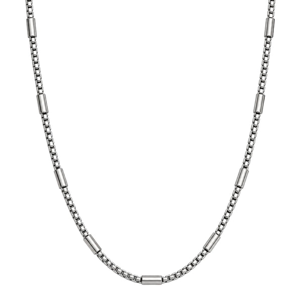 BARREL SPACER - 4mm Stainless Steel Round Box Chain with Lobster Clasp for Men & Boys (22 inch)
