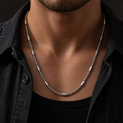 THE MEN THING Chain BARREL SPACER - 4mm Stainless Steel Round Box Chain with Lobster Clasp for Men & Boys (22 inch)
