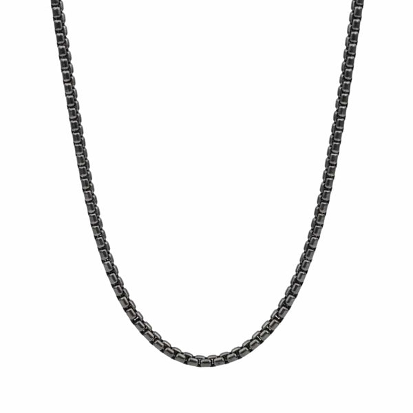 BLACK  ROUND BOX -  3mm Chain Stainless Steel 24 inch Necklace for Men & Boys