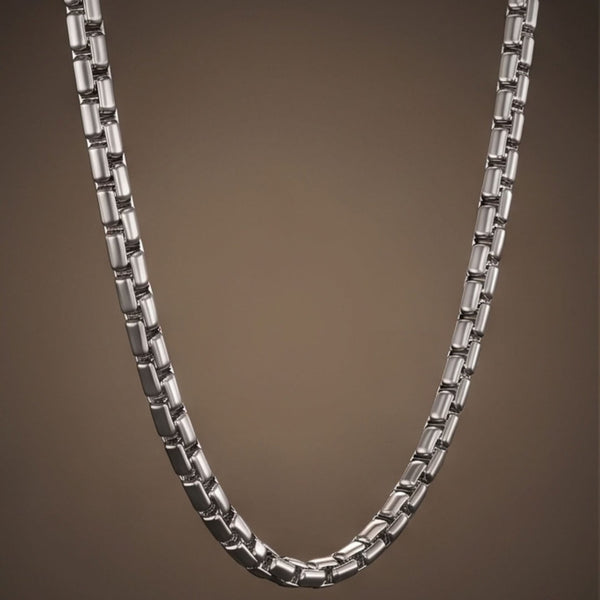 BOX LINK - 4mm Stainless Steel Box Link Chain with Lobster Clasp for Men & Boys (22 inch)