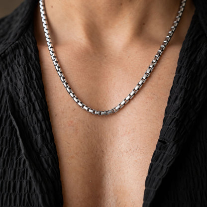 THE MEN THING Chain BOX LINK - 4mm Stainless Steel Box Link Chain with Lobster Clasp for Men & Boys (22 inch)